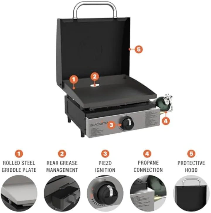 17" Commercial Flat Top Grill | 60,000 BTU Cast Iron Griddle for Heavy-Duty Cooking